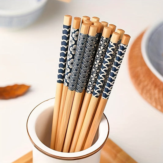 5 Pairs Premium Reusable Multicolor Nonslip Bamboo Chopsticks | Kitchen + Metal