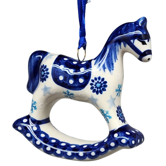 Rocking Horse Ornament - Blue Meadow Pattern