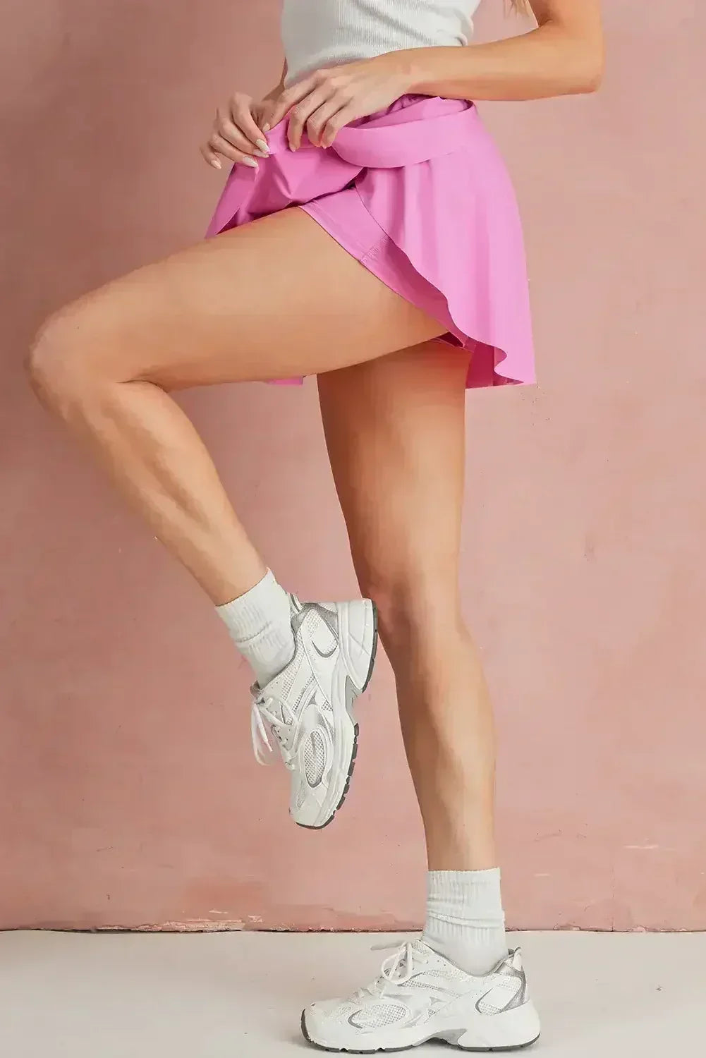 Light Green Drawstring High Waist Lined Tennis Skort
