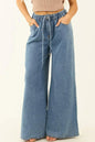 Dusk Blue Medium Wash Drawstring Waist Wide Leg Jeans