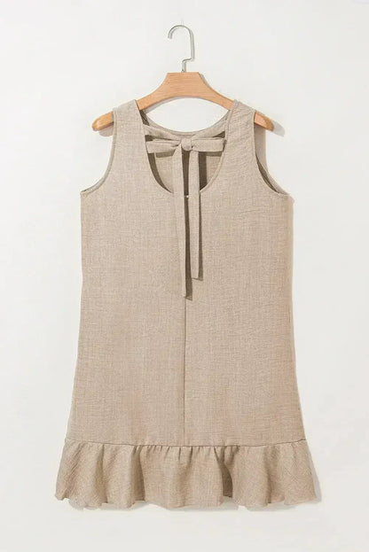 Ashleigh Blue Sleeveless Knot Backless Ruffle Hem Mini Dress