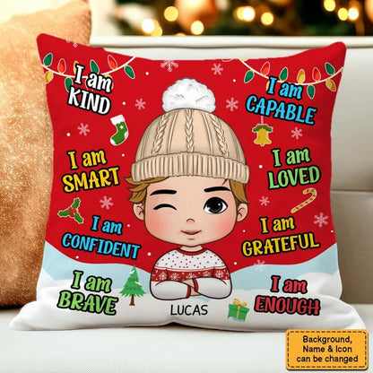 I Am Kind, Smart, Loved - Personalized Custom Pillow - Gift For Granddaughter, Grandson, Kids