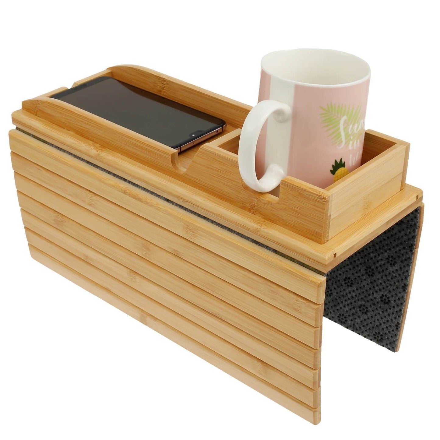 Foldable Wood Couch Cup Holder Tray for Sofa Armrest Drinks