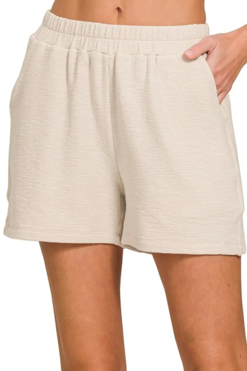 Zenana Cotton Slub Short Pants in Beige