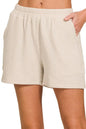 Zenana Cotton Slub Short Pants in Beige