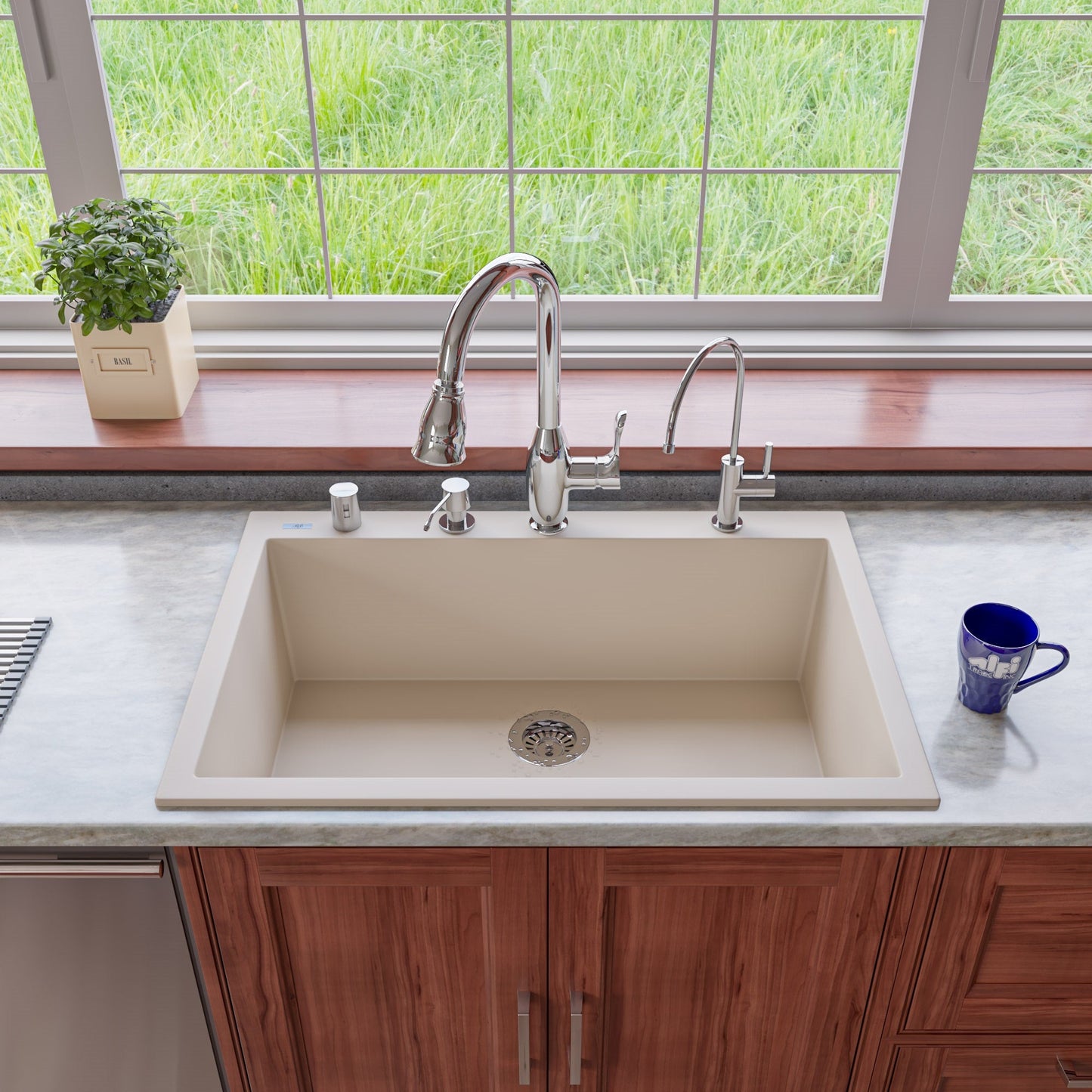 ALFI brand AB3322DI 33" Single Bowl Drop In Granite Composite Kitchen Sink