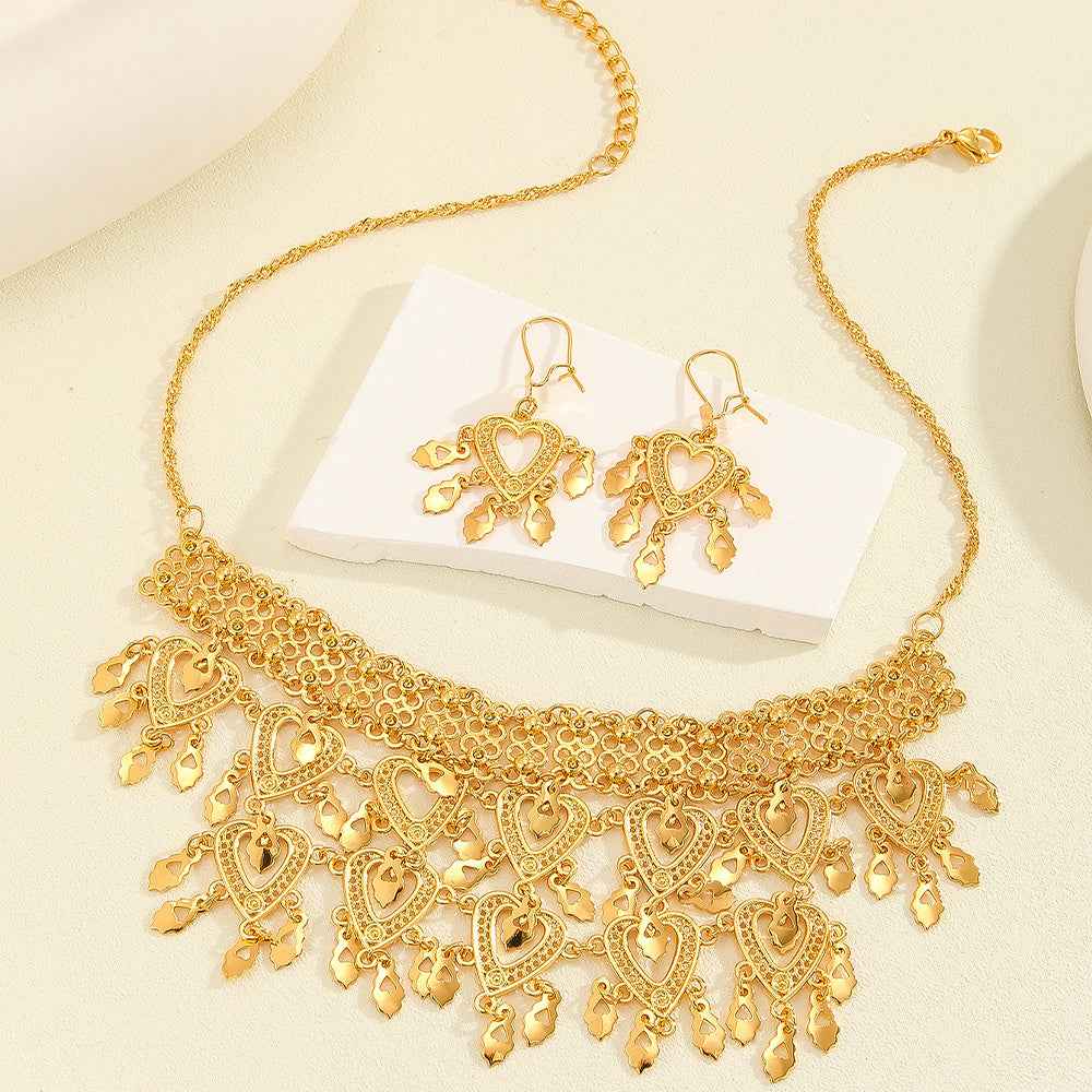 3-Piece Retro Heart Leaf Jewelry Set - Vintage Necklace and Earrings