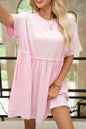Sky Blue Solid Color Pocket Raw Edge Babydoll Dress