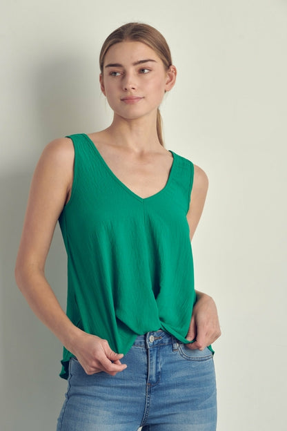 V-neck Sleeveless Knotted Front Hi-Low Top | Kitchen + Metal