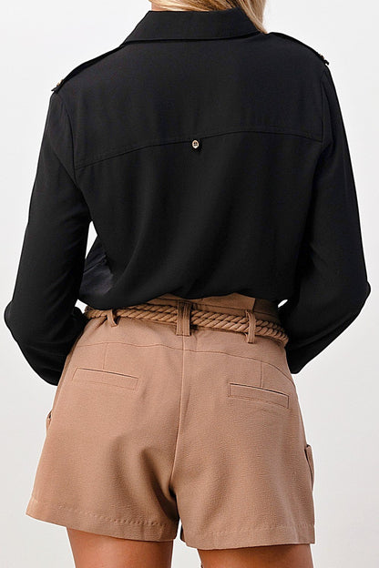 Long Sleeve Button-Down Blouse with Gold Button Accents | Apparel | Kitchen + Metal