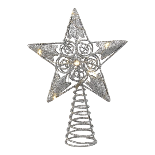 6" Battery Operated Lighted Silver Tree Topper