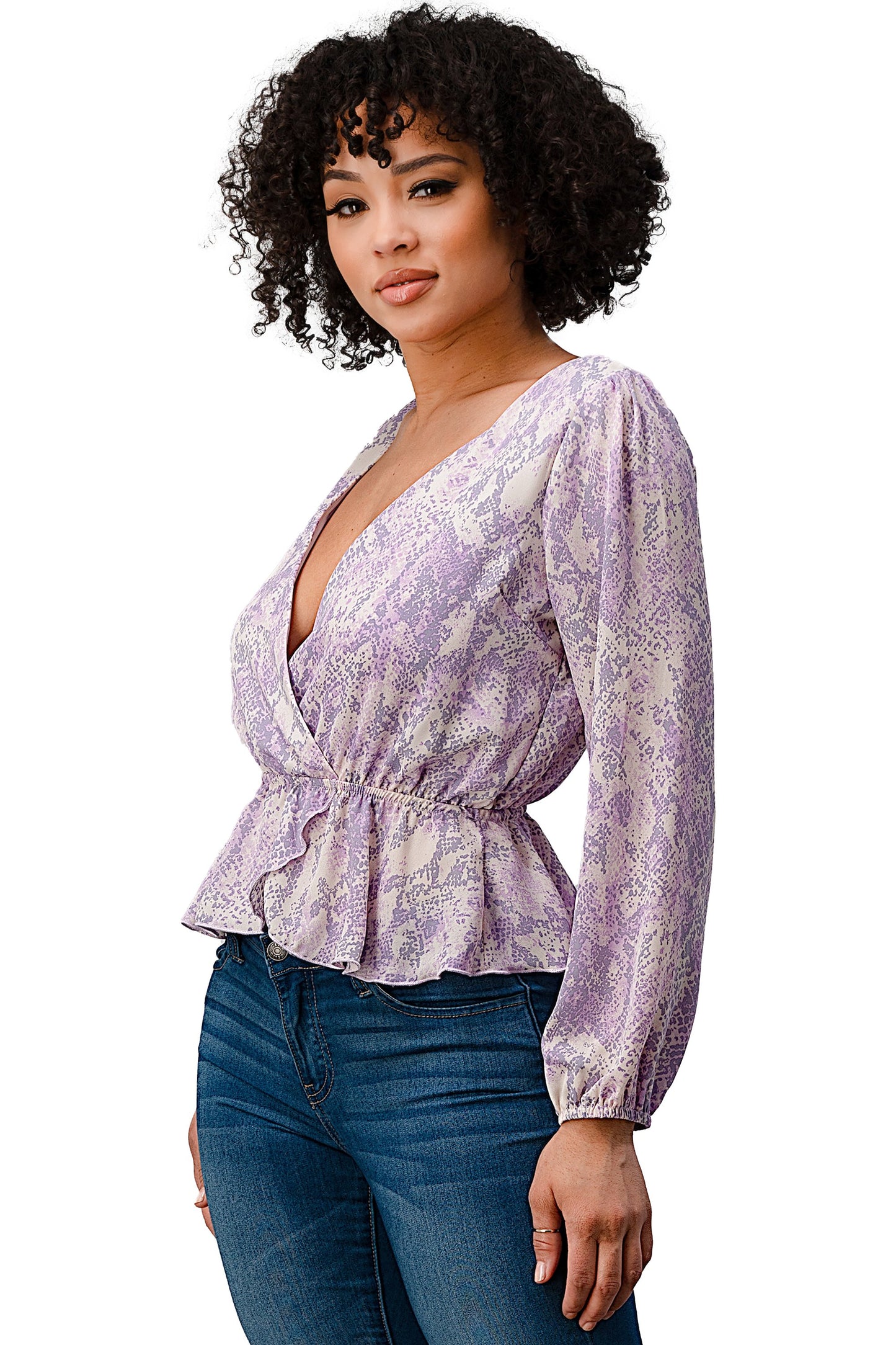 Printed Surplice Peplum Hem Blouse Top | Apparel | Kitchen + Metal