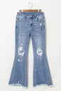 Dusk Blue High Rise Ripped Distressed Hem Flared Jeans