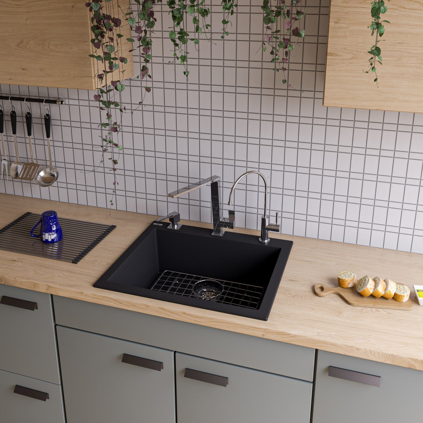 ALFI brand AB2420DI 24" Drop-In Single Bowl Granite Composite Kitchen Sink