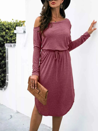 One-Shoulder Long Sleeve Midi Dress