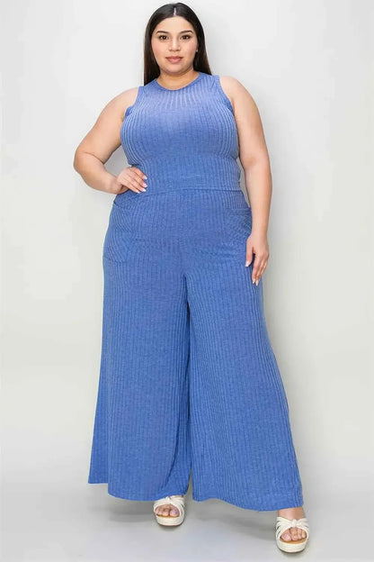 Ribbed Tank and Pants Set with Wide Leg Style