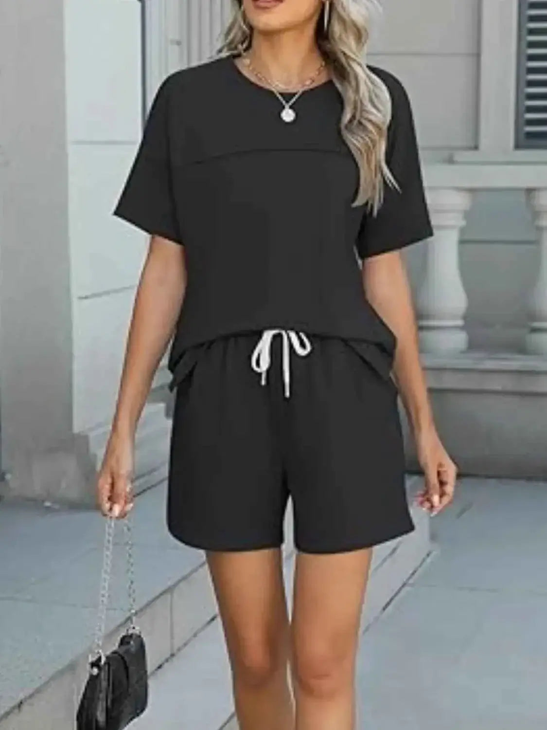 Round Neck Short Sleeve matching shorts and top set