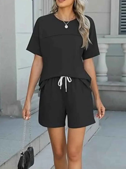 Round Neck Short Sleeve matching shorts and top set