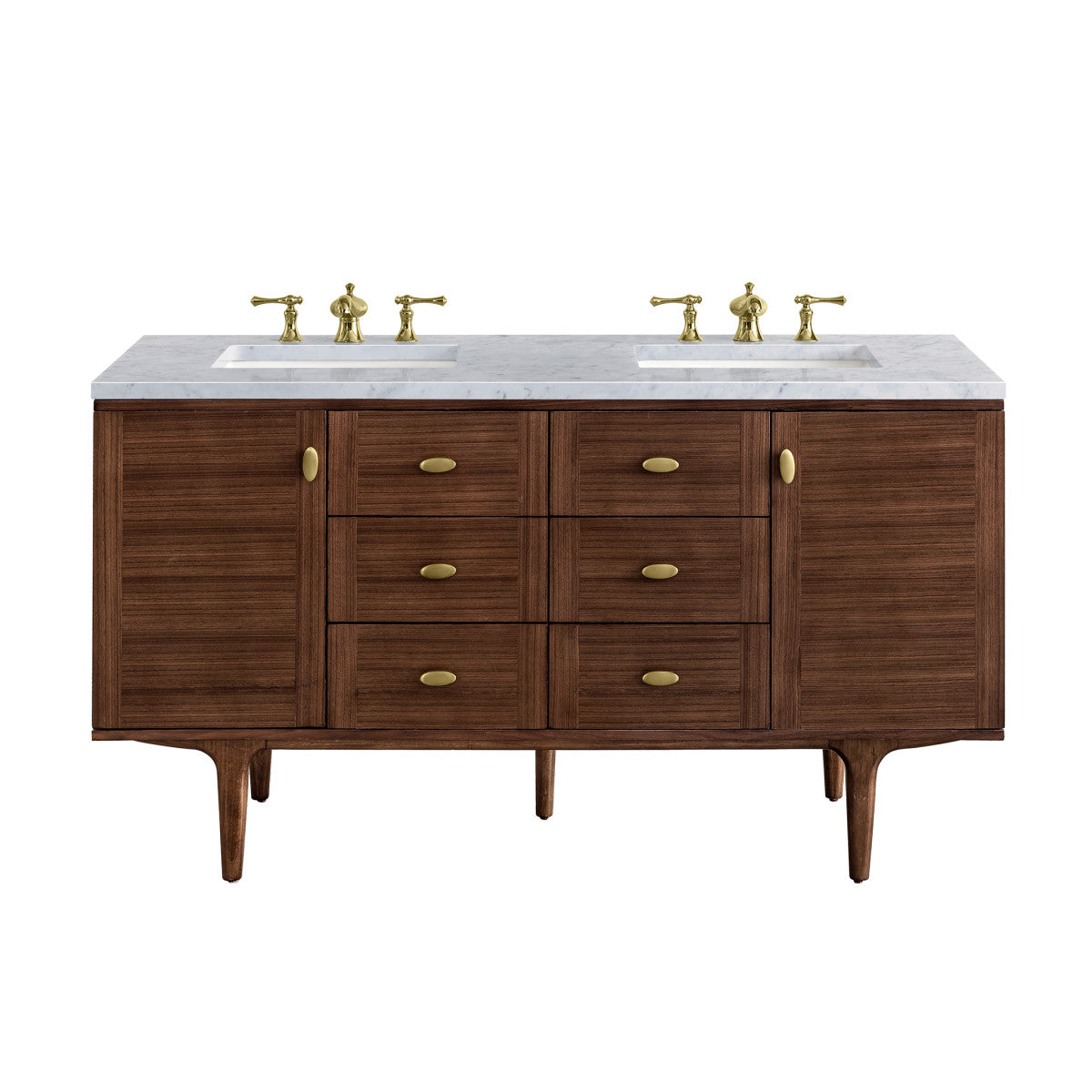 Amberly 60" Double Vanity Cabinet, Mid-Century Walnut