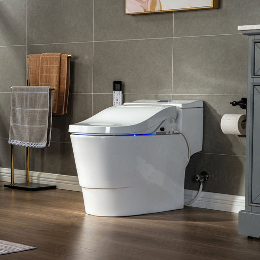 WOODBRIDGE Toilet & Bidet Luxury Elongated One Piece Advanced Smart Seat with Temperature Controlled Wash Functions and Air Dryer, Toilet with Bidet. T-0737, Bidet & Toilet