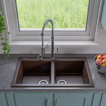 ALFI brand AB3420DI 34" Drop-In Double Bowl Granite Composite Kitchen Sink