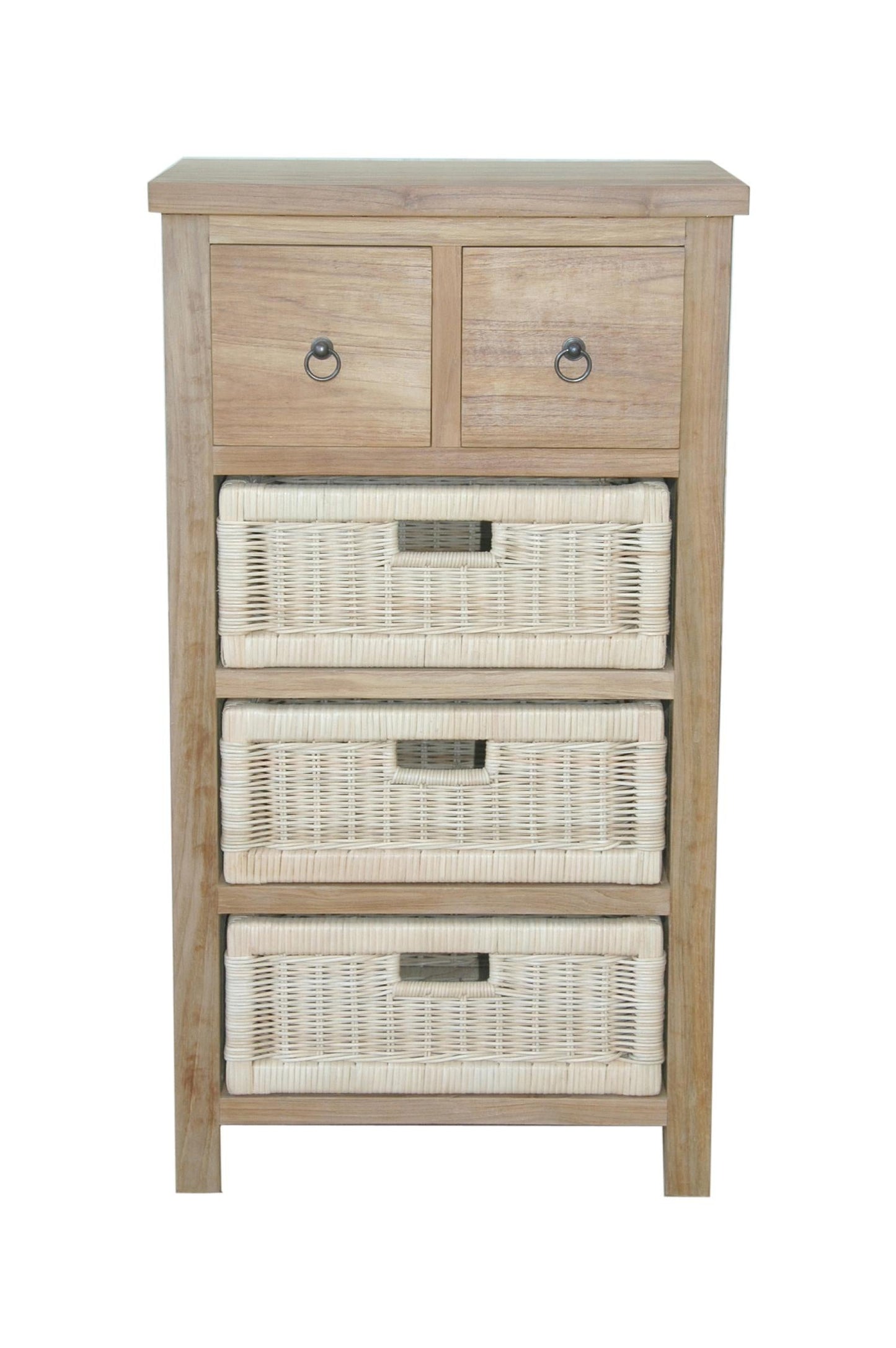 Safari Occasional Table With Drawers & Rattan Basket