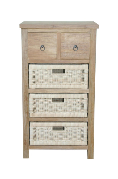 Safari Occasional Table With Drawers & Rattan Basket