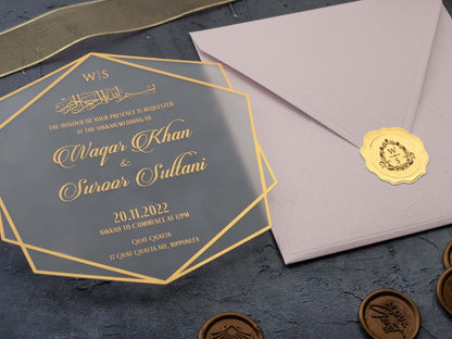 Acrylic Muslim Wedding Invitation with Blush Pink Envelope