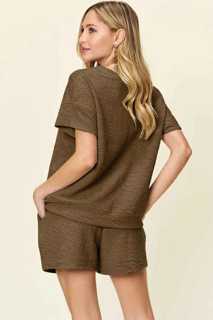 Texture Short Sleeve T Shirt and Shorts Set