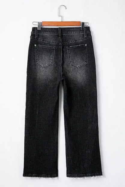 Sail Blue Mineral Wash Raw Hem High Waist Flared Jeans