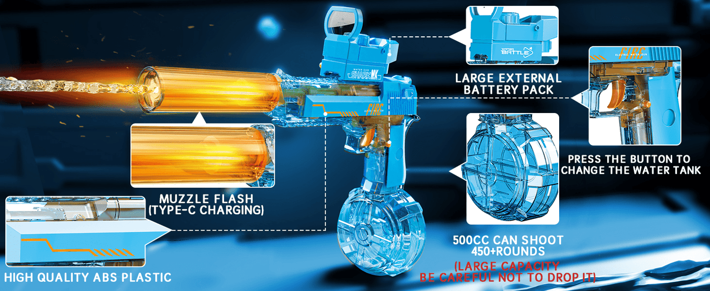 Desert Eagle Electric Water Gun with Silencer and Light High Speed, Long Range Squirt Gun for Kids & Adults
