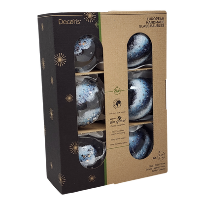 Cobalt Star Glass Ornament Set - 80mm - Blue and White