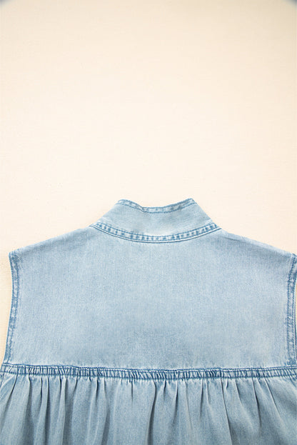 Beau Blue Bowknot Neck Ruffle Sleeveless Mini Dress
