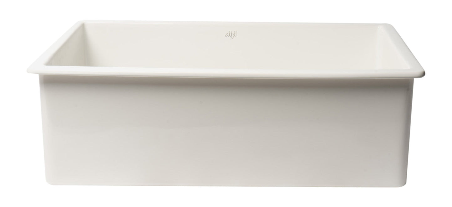 ALFI brand ABF3219SUD 32" x 19" Fireclay Single Bowl Undermount / Drop In Kitchen Sink w Grid