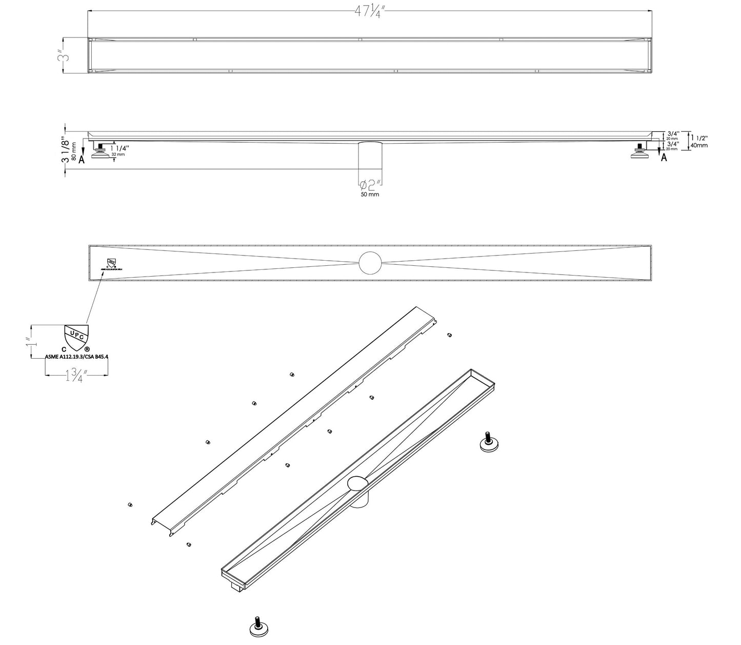 ALFI brand ABLD47B Linear Shower Drain with Solid Cover