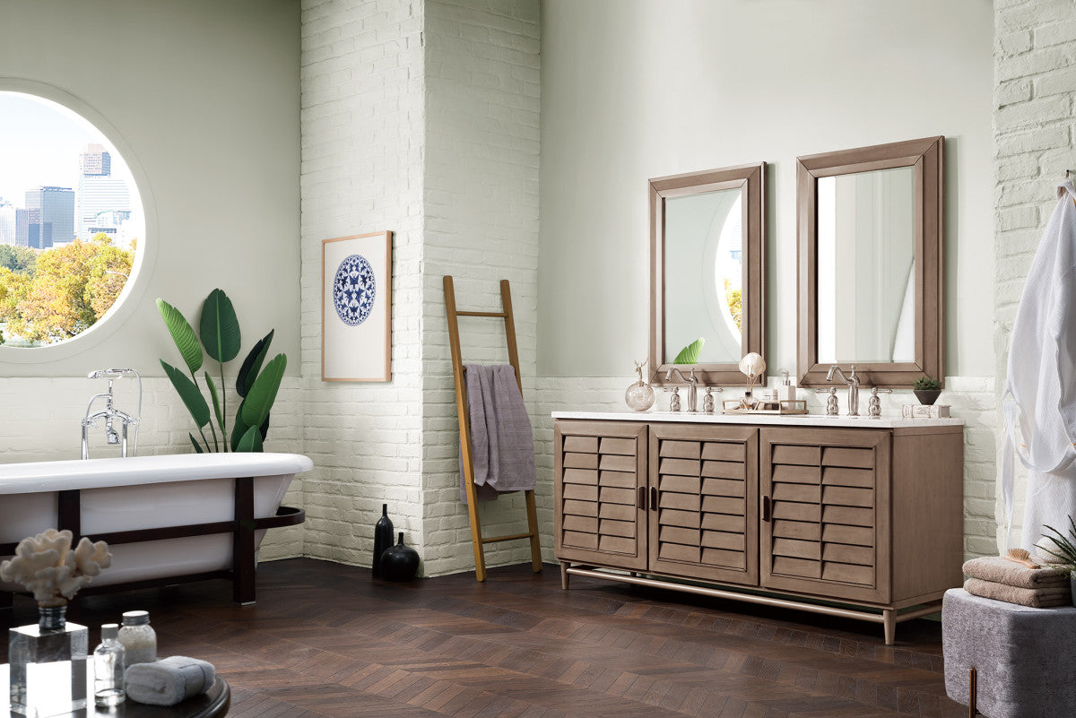 Portland 72" Double Vanity Cabinet, Whitewashed Walnut