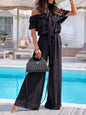 Wide Leg Jumpsuit - Off-Shoulder Ruffled Jumpsuit