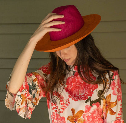 Riley 3" Brim Panama Unisex Two Tone Straw Hat