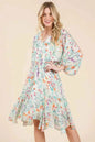 Lime and Chili Dress with Cinched Waist and Balloon Sleeves