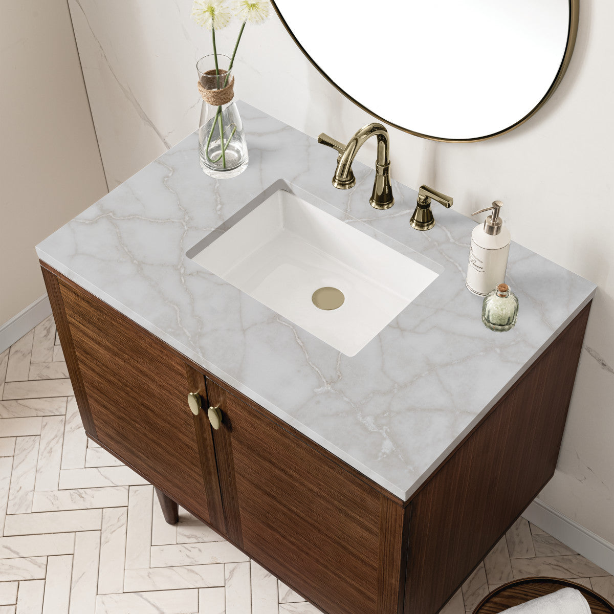 Amberly 36" Single Vanity Cabinet, Mid-Century Walnut