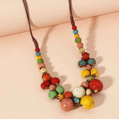 Women’s Ethnic Colorful Ceramic Beaded Necklace – Bohemian Style