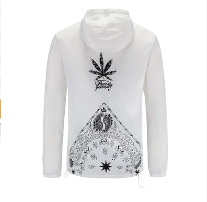 Hooded Jacket with Harajuku Leaf Print for Couples