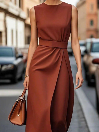 Round Neck Sleeveless Midi Sheath Dress