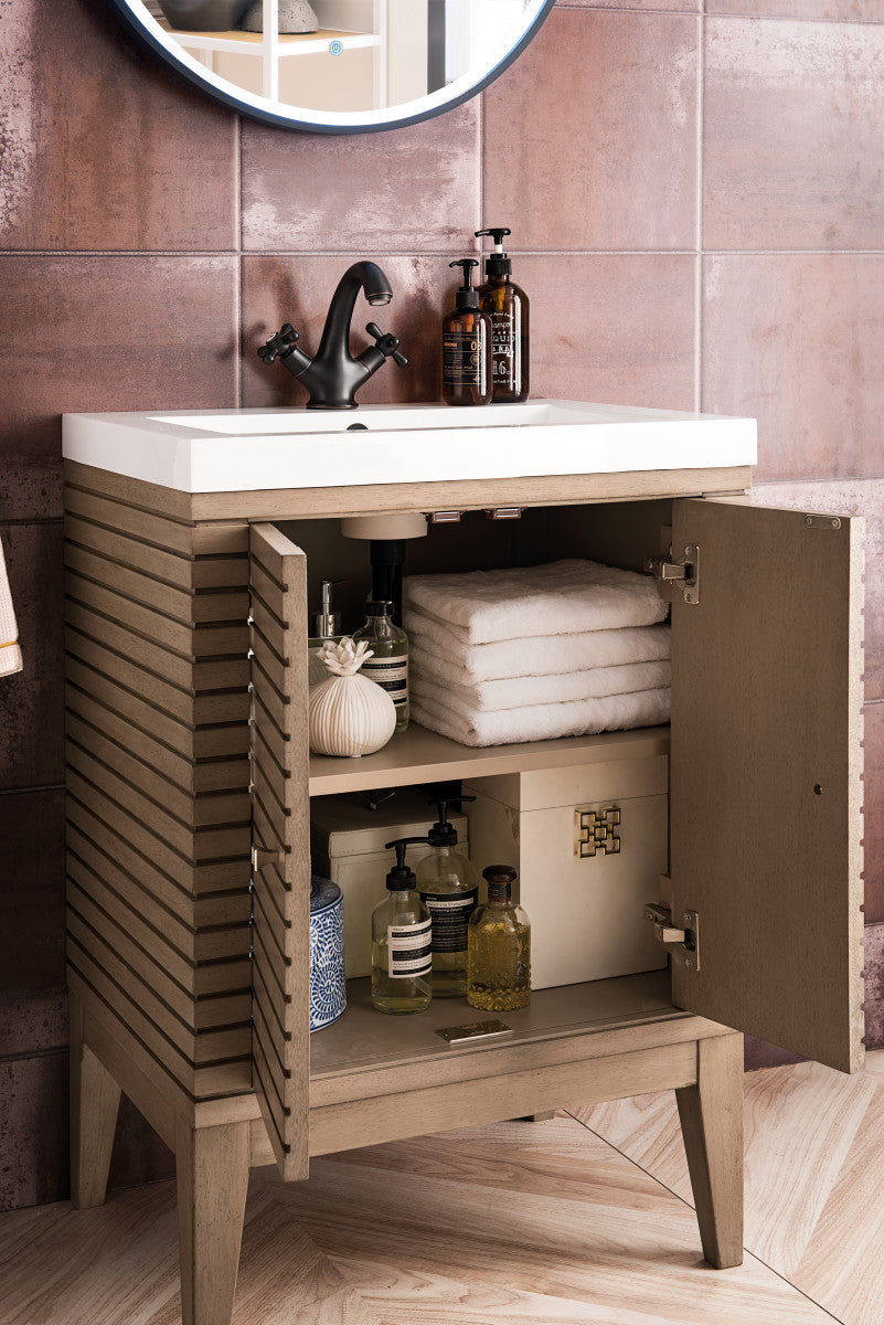 Linden 24" Single Vanity with White Glossy Composite Stone Top