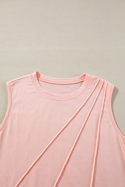 White Pleated Women's Top - Solid Color Crew Neck Design