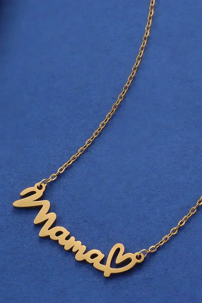 Gold Mama Necklace - Heart Pendant w/ Engraving - Adjustable Chain