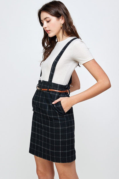 Plaid Suspender Skirt with Belt Detail | Apparel | Kitchen + Metal