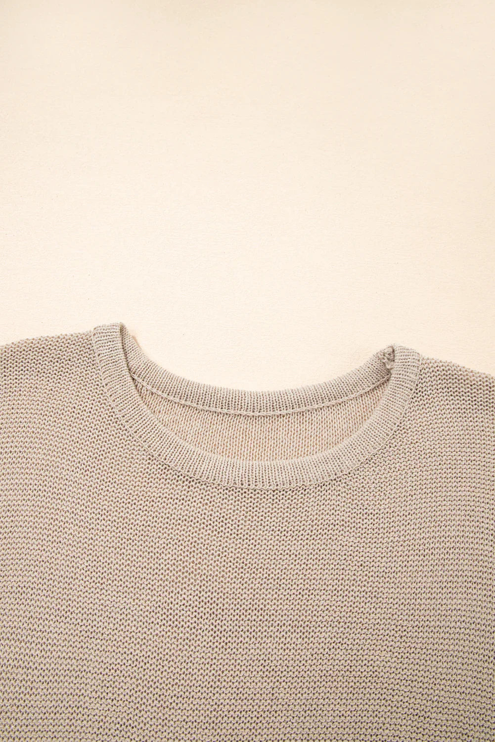 Beige Shiny Plain Short Sleeve Knit Top