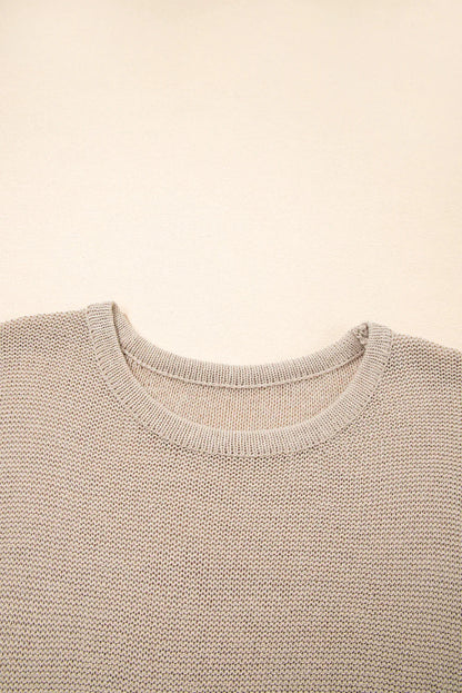 Beige Shiny Plain Short Sleeve Knit Top