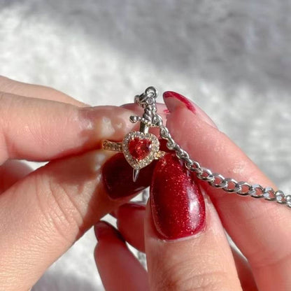 Heart Ring and Sword Necklace Set – Stainless Steel Couple Jewelry Gift